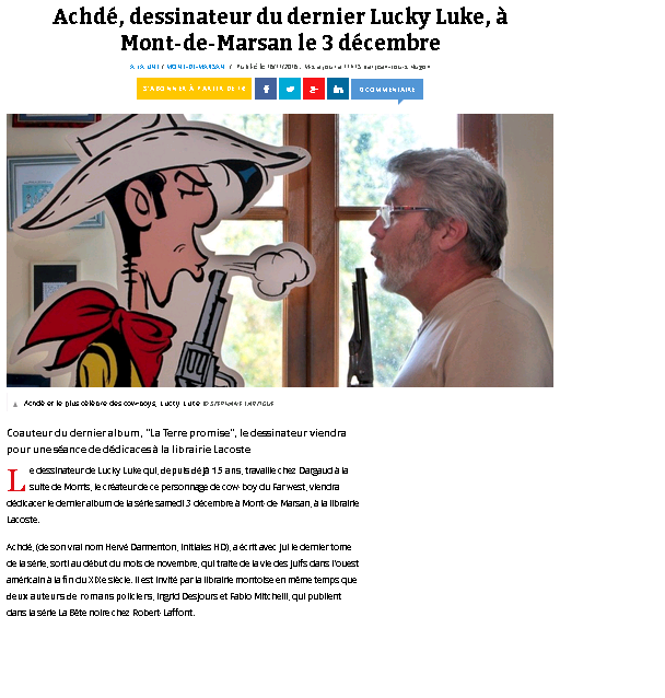 Lire la suite à propos de l’article Achdé, dessinateur du dernier Lucky Luke, à Mont-de-Marsan le 3 décembre